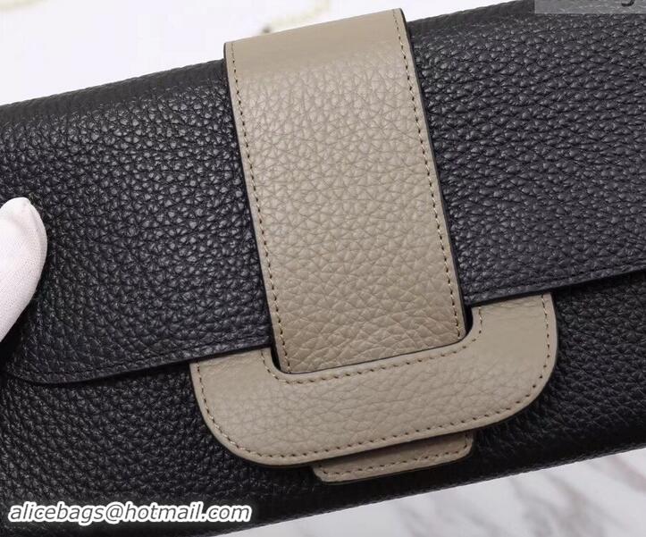 Charming Hermes Grained Calf Leather Flap Clutch H442112 Black/Grey