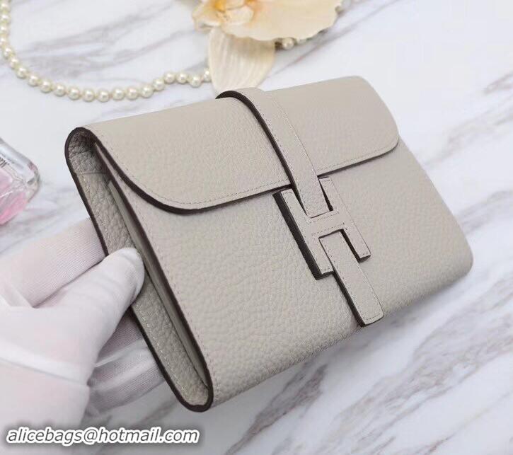 Classic Hermes Grained Calf Leather Elan 22 Clutch Bag H442114 Pale Grey