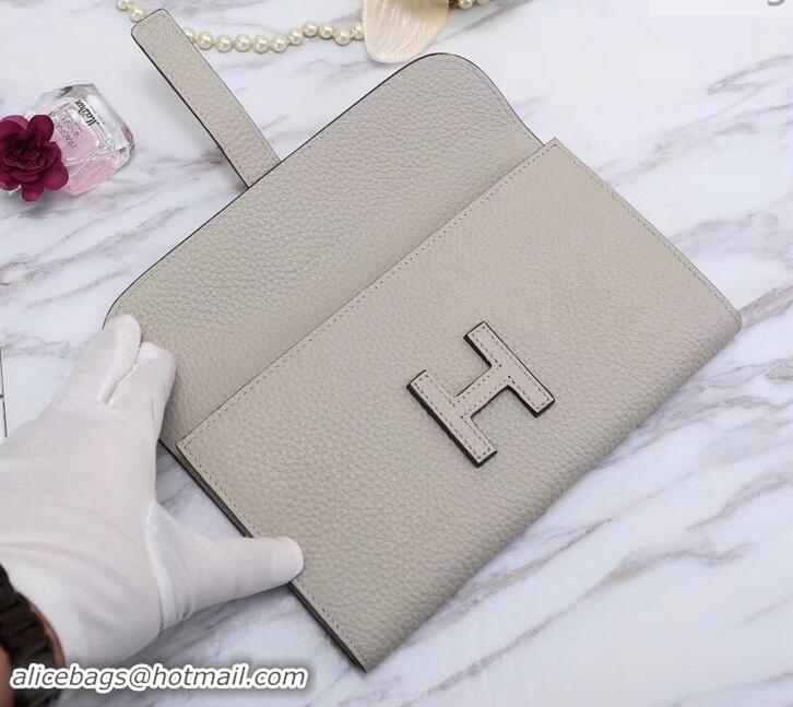 Classic Hermes Grained Calf Leather Elan 22 Clutch Bag H442114 Pale Grey