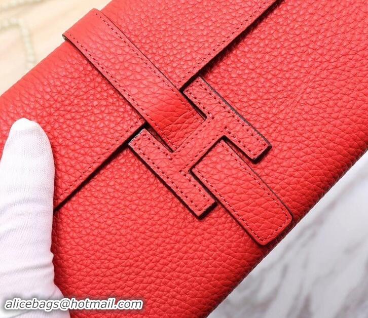 Well Crafted Hermes Grained Calf Leather Elan 22 Clutch Bag H442114 Dark Orange