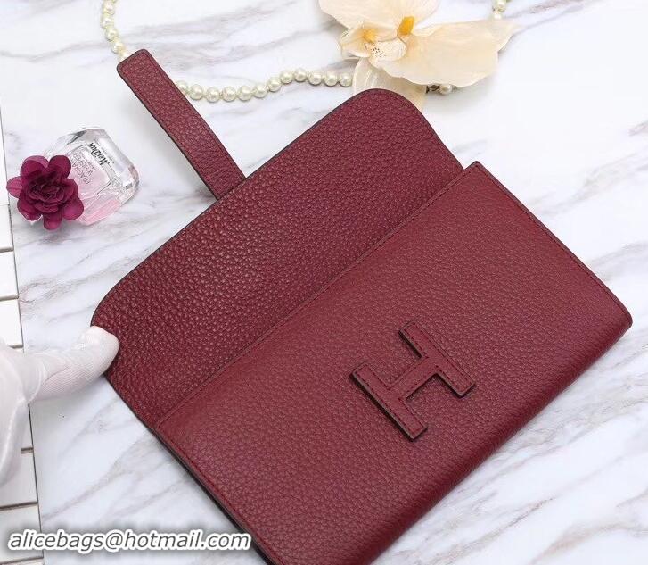 Pretty Style Hermes Grained Calf Leather Elan 22 Clutch Bag H442114 Burgundy