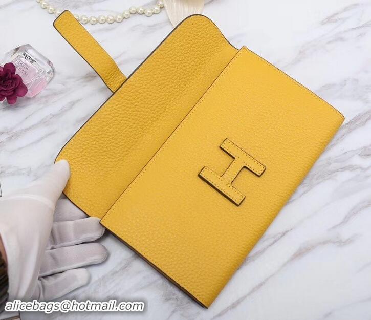 Fashion Hermes Grained Calf Leather Elan 22 Clutch Bag H442114 Yellow