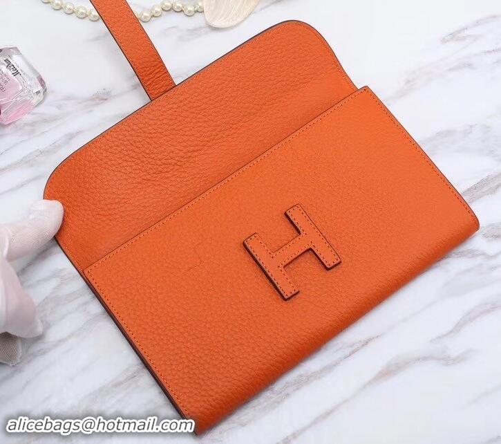 Discount Hermes Grained Calf Leather Elan 22 Clutch Bag H442114 Orange