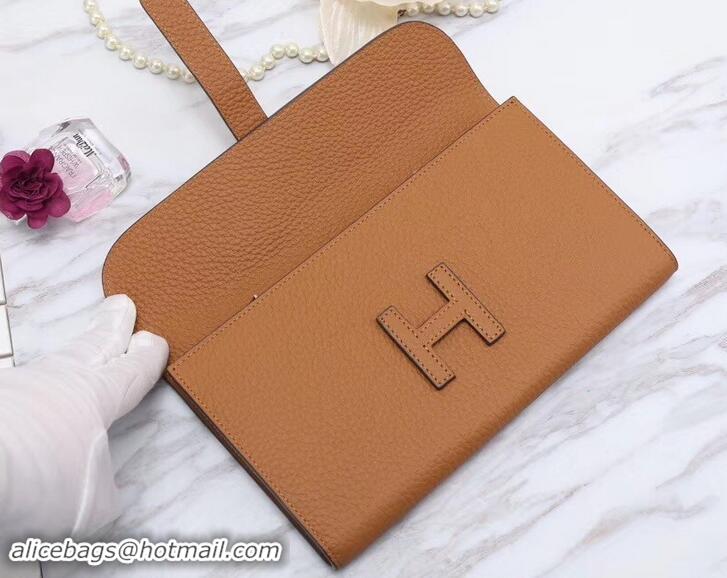 Unique Style Hermes Grained Calf Leather Elan 22 Clutch Bag H442114 Brown