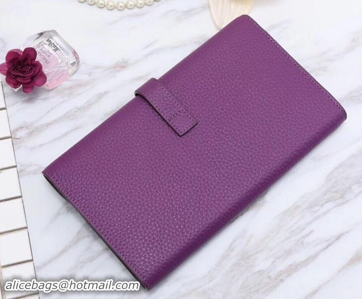 Luxury Discount Hermes Grained Calf Leather Elan 22 Clutch Bag H442114 Purple