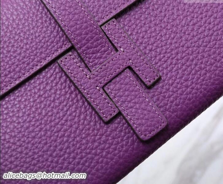 Luxury Discount Hermes Grained Calf Leather Elan 22 Clutch Bag H442114 Purple