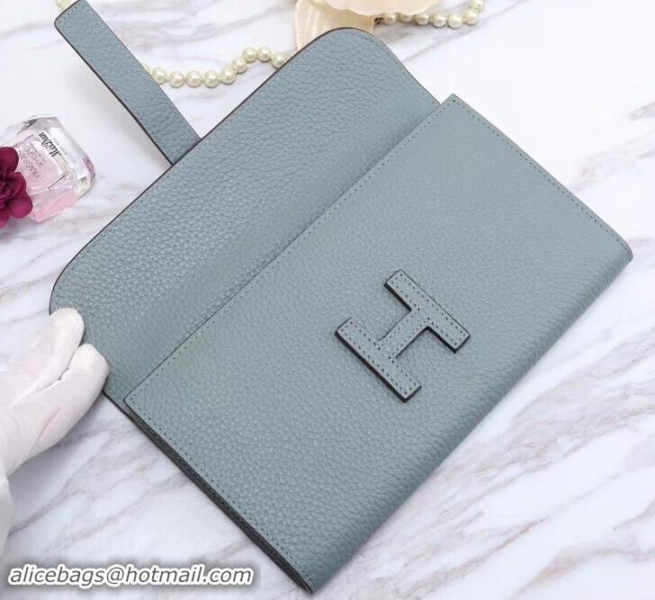 Luxury Hermes Grained Calf Leather Elan 22 Clutch Bag H442114 Light Blue