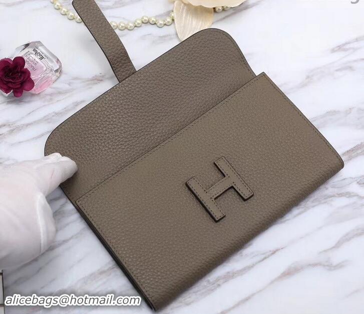 Most Popular Hermes Grained Calf Leather Elan 22 Clutch Bag H442114 Grey