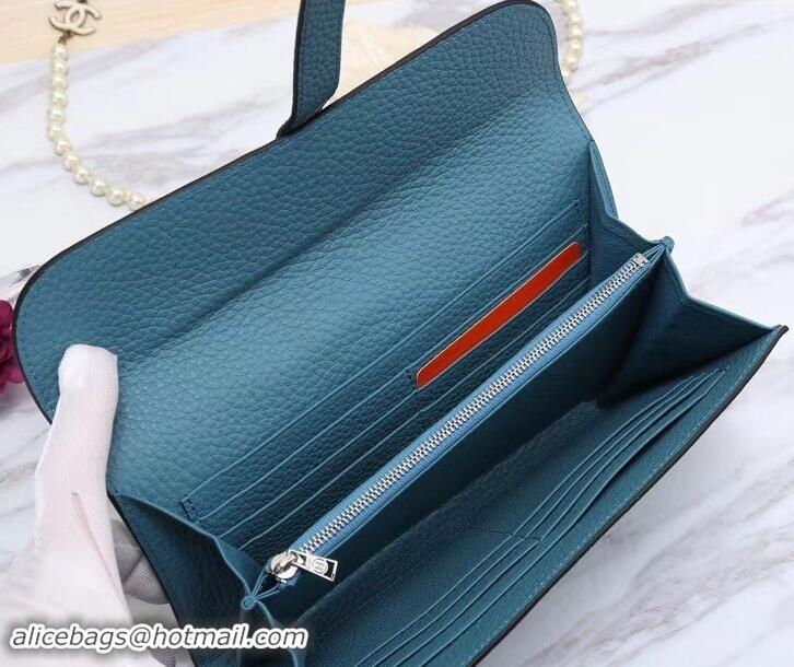 Top Design Hermes Grained Calf Leather Elan 22 Clutch Bag H442114 Blue