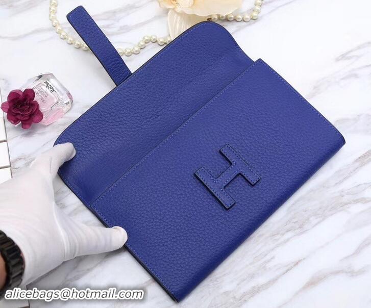 Good Quality Hermes Grained Calf Leather Elan 22 Clutch Bag H442114 Royal Blue