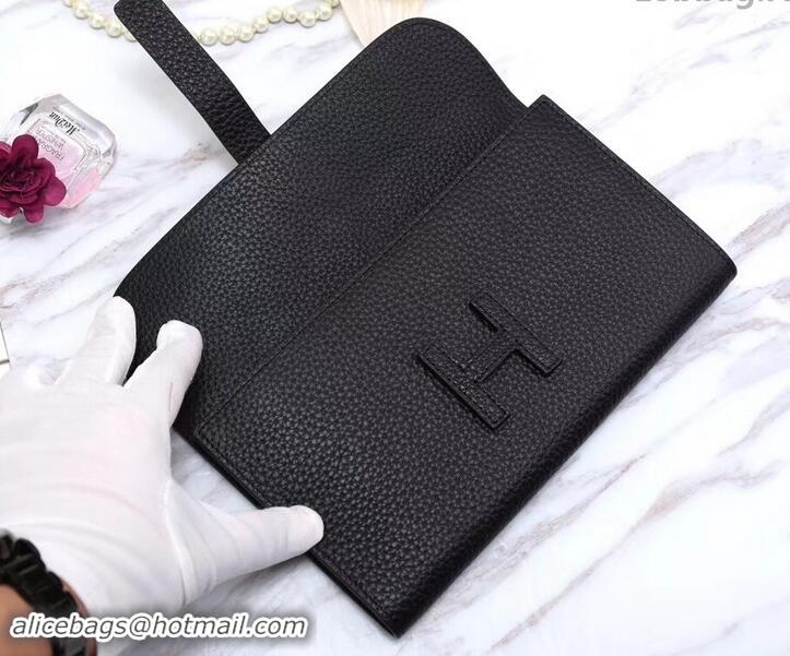 Discount Hermes Grained Calf Leather Elan 22 Clutch Bag H442114 Black