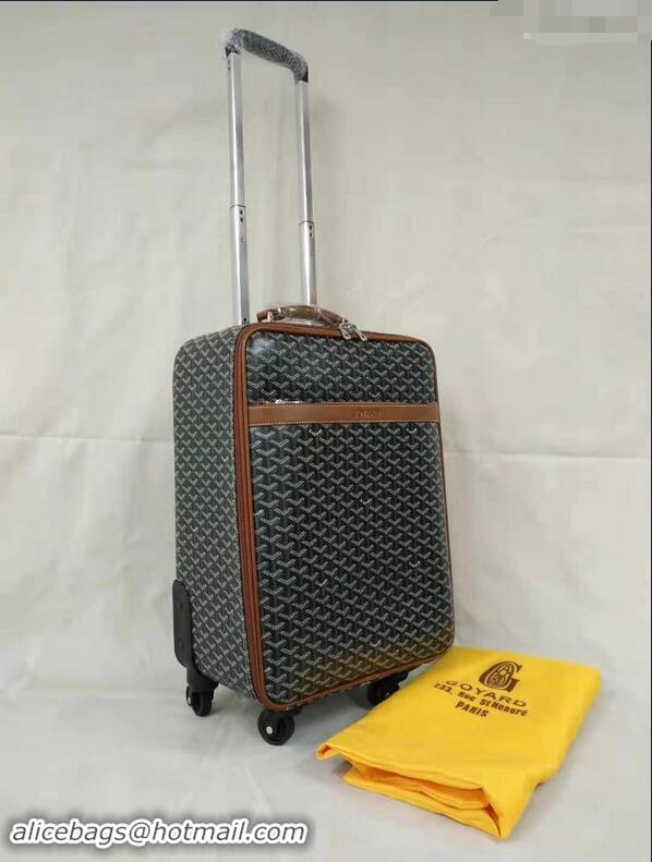 Market Sells Goyard Rolling Trolley Travel Luggage Bag GL020 Black And Tan