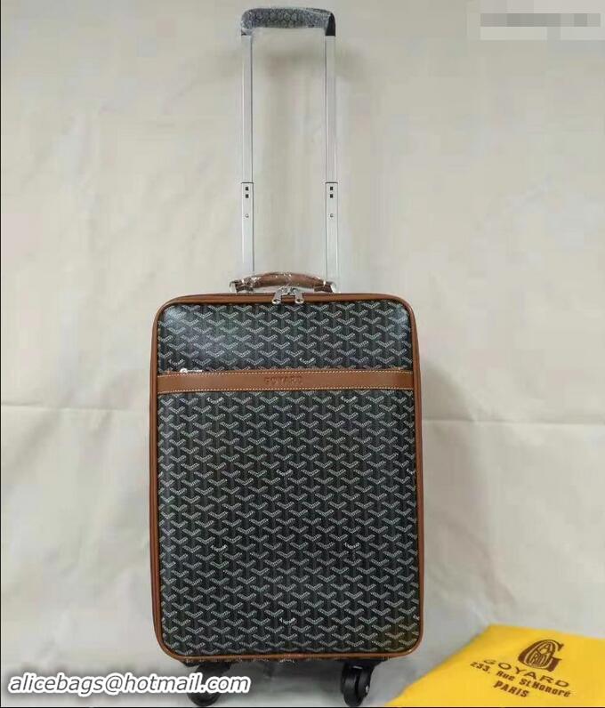 Market Sells Goyard Rolling Trolley Travel Luggage Bag GL020 Black And Tan