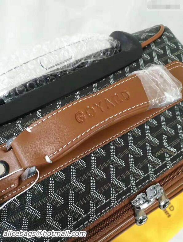 Market Sells Goyard Rolling Trolley Travel Luggage Bag GL020 Black And Tan