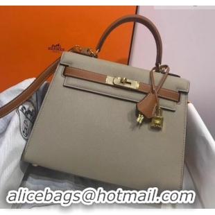 Top Design Hermes Kelly 28cm Top Handle Bag in Epsom Leather H422011 Dove Gray/Caramel Brown