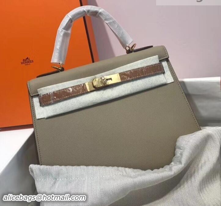 Top Design Hermes Kelly 28cm Top Handle Bag in Epsom Leather H422011 Dove Gray/Caramel Brown