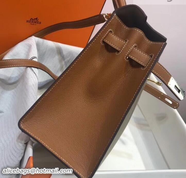 Top Design Hermes Kelly 28cm Top Handle Bag in Epsom Leather H422011 Dove Gray/Caramel Brown