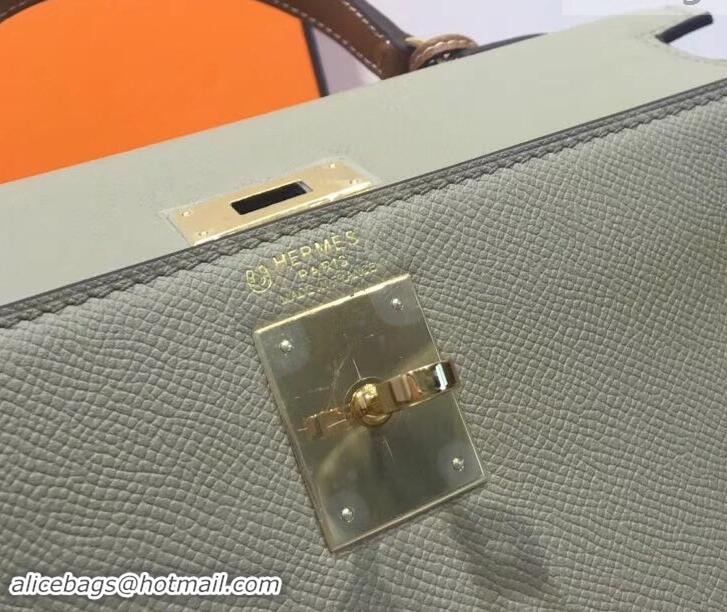 Top Design Hermes Kelly 28cm Top Handle Bag in Epsom Leather H422011 Dove Gray/Caramel Brown