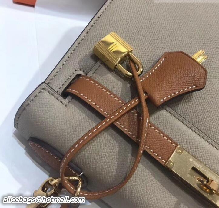 Top Design Hermes Kelly 28cm Top Handle Bag in Epsom Leather H422011 Dove Gray/Caramel Brown