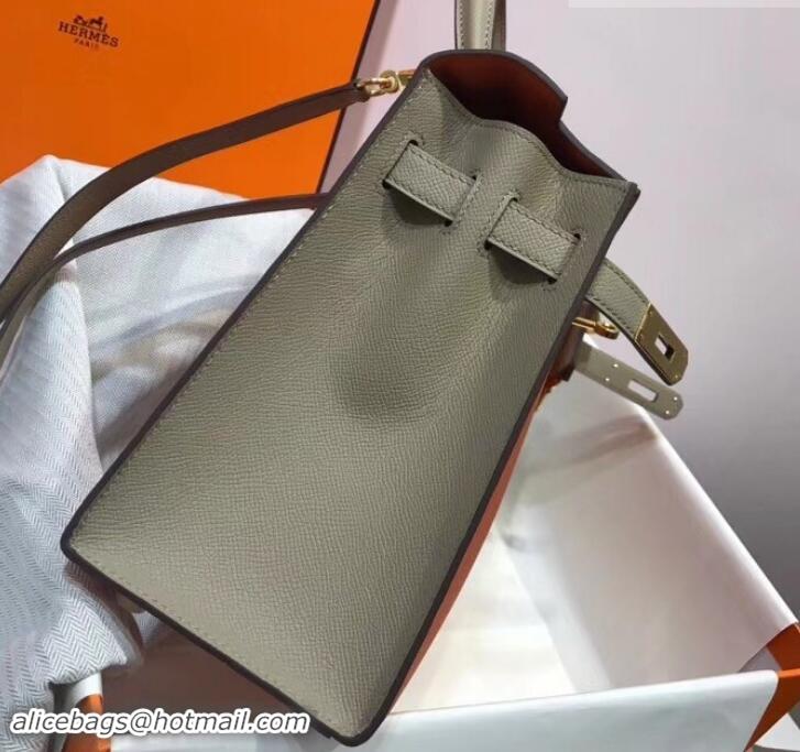 Luxury Hermes Kelly 28 cm Top Handle Bag in Epsom Leather H422011 Orange/Dove Gray