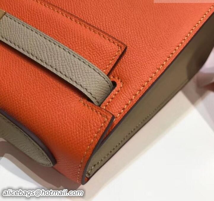 Luxury Hermes Kelly 28 cm Top Handle Bag in Epsom Leather H422011 Orange/Dove Gray