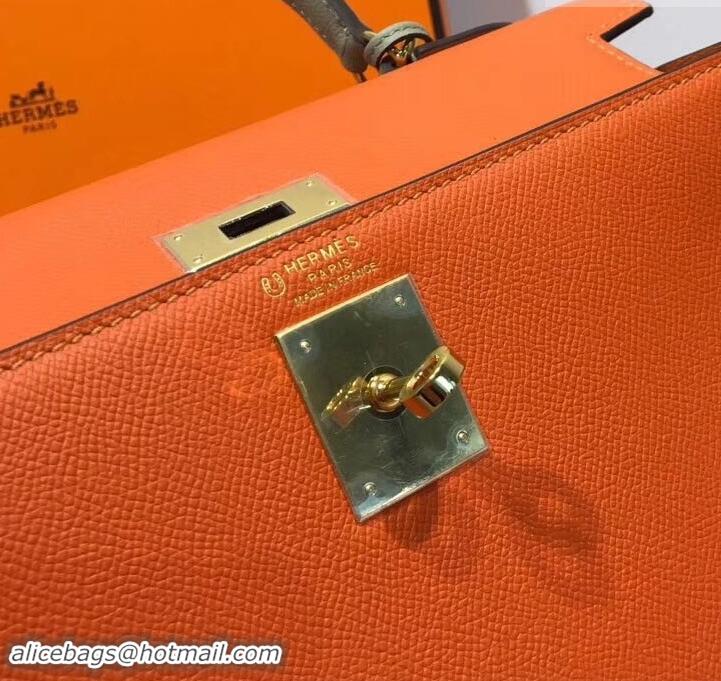 Luxury Hermes Kelly 28 cm Top Handle Bag in Epsom Leather H422011 Orange/Dove Gray