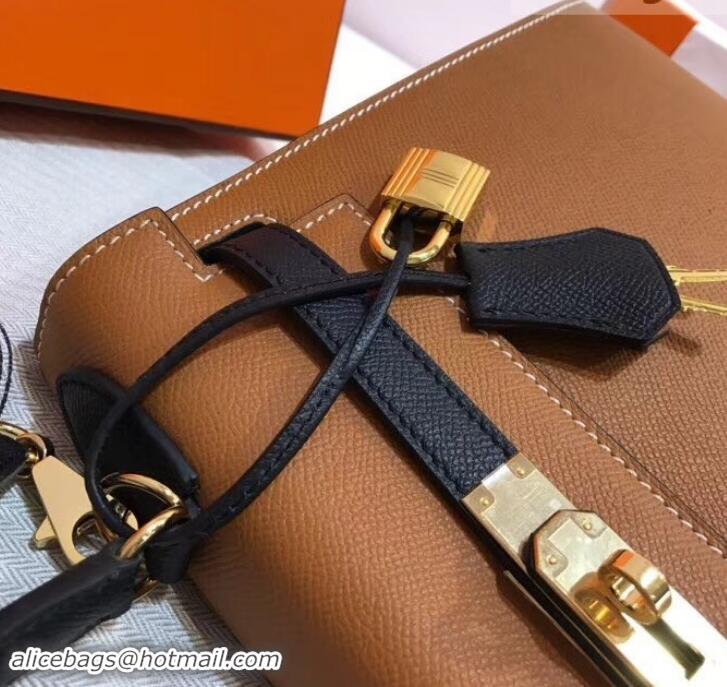 Charming Hermes Kelly 28cm Top Handle Bag in Epsom Leather H422011 Caramel Brown/Black