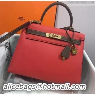 Best Luxury Hermes Kelly 28cm Top Handle Bag in Epsom Leather H422011 Red/Elephant Gray