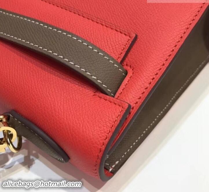 Best Luxury Hermes Kelly 28cm Top Handle Bag in Epsom Leather H422011 Red/Elephant Gray