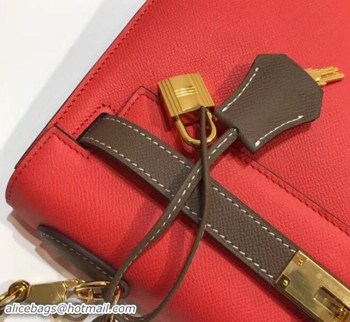 Best Luxury Hermes Kelly 28cm Top Handle Bag in Epsom Leather H422011 Red/Elephant Gray