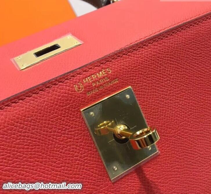 Best Luxury Hermes Kelly 28cm Top Handle Bag in Epsom Leather H422011 Red/Elephant Gray