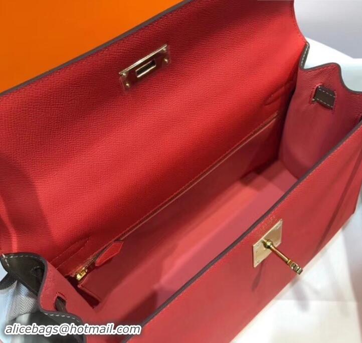 Best Luxury Hermes Kelly 28cm Top Handle Bag in Epsom Leather H422011 Red/Elephant Gray