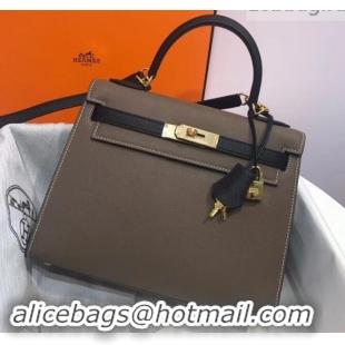 Imitation Hermes Kelly 28cm Top Handle Bag in Epsom Leather H422011 Elephant Gray/Black