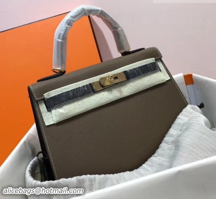 Imitation Hermes Kelly 28cm Top Handle Bag in Epsom Leather H422011 Elephant Gray/Black