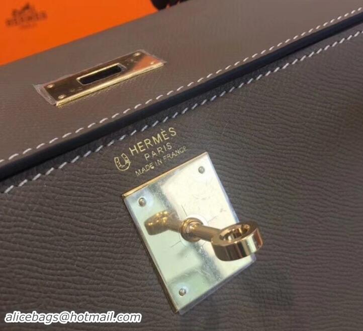 Imitation Hermes Kelly 28cm Top Handle Bag in Epsom Leather H422011 Elephant Gray/Black