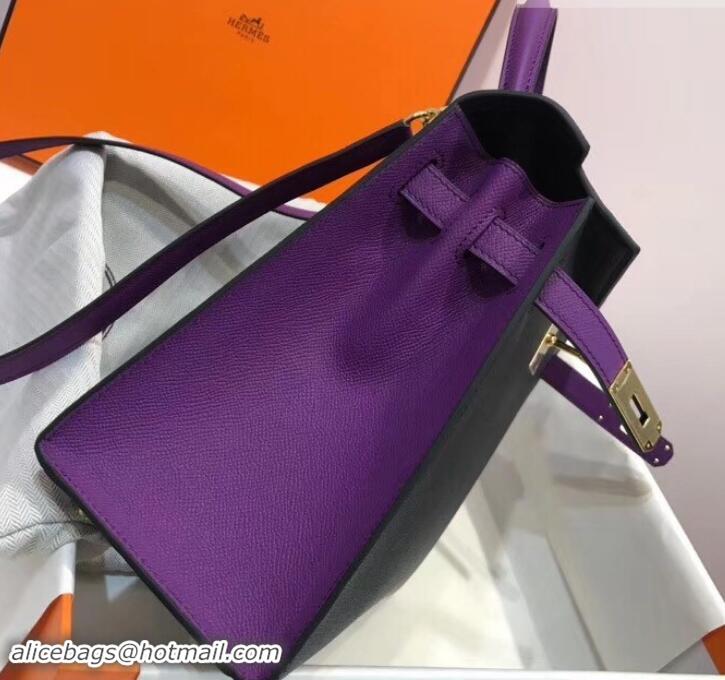 Top Quality Hermes Kelly 28cm Top Handle Bag in Epsom Leather H422011 Black/Purple