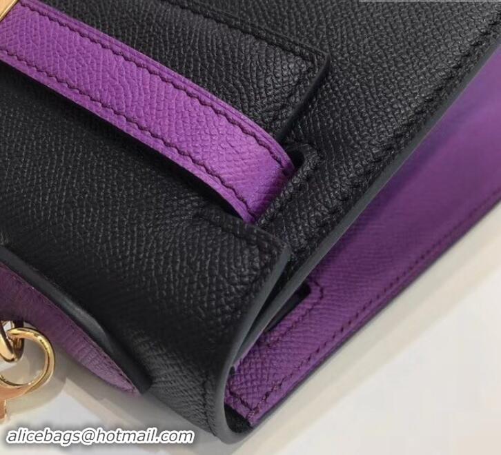 Top Quality Hermes Kelly 28cm Top Handle Bag in Epsom Leather H422011 Black/Purple