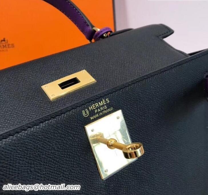 Top Quality Hermes Kelly 28cm Top Handle Bag in Epsom Leather H422011 Black/Purple