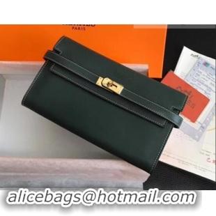 Elegant Hermes Kelly Wallet in Swift Leather H422012 Green