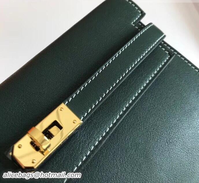 Elegant Hermes Kelly Wallet in Swift Leather H422012 Green