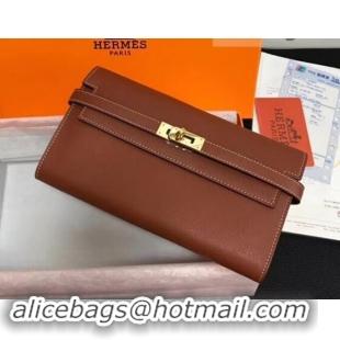 Shop Duplicate Hermes Kelly Wallet in Swift Leather H422012 Brown