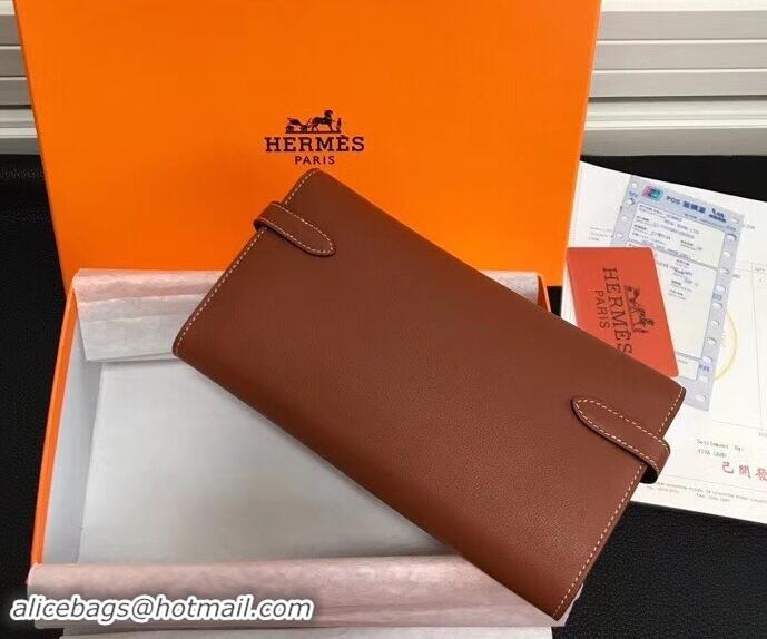 Shop Duplicate Hermes Kelly Wallet in Swift Leather H422012 Brown