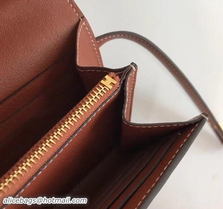 Shop Duplicate Hermes Kelly Wallet in Swift Leather H422012 Brown