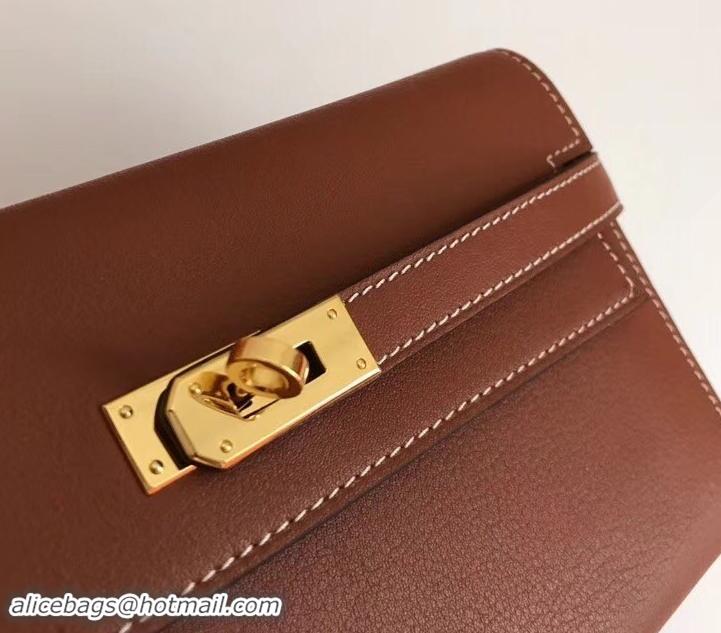 Shop Duplicate Hermes Kelly Wallet in Swift Leather H422012 Brown