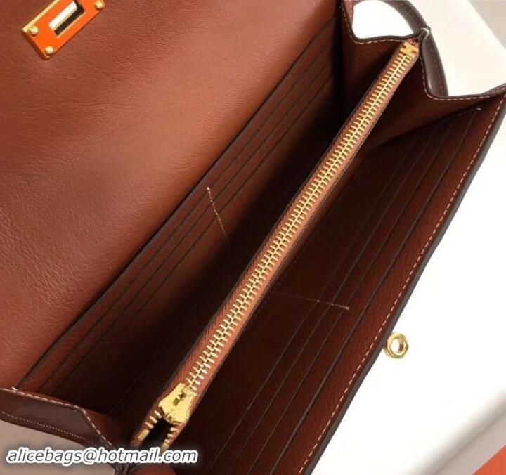 Shop Duplicate Hermes Kelly Wallet in Swift Leather H422012 Brown