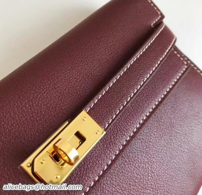 Best Quality Hermes Kelly Wallet in Swift Leather H422012 Burgundy