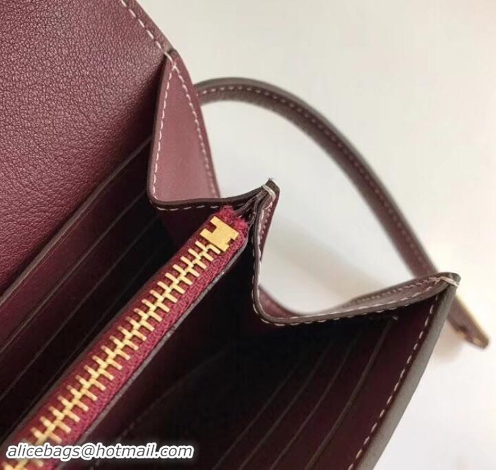 Best Quality Hermes Kelly Wallet in Swift Leather H422012 Burgundy