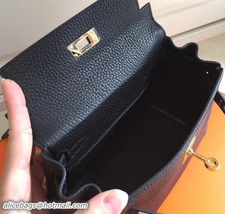 Trendy Design Hermes mini kelly 20 bag Black in clemence leather with golden hardware H422021 Black