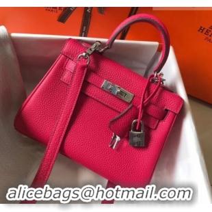 Top Sale Hermes mini kelly 20 bag deep pink in clemence leather with golden hardware H422021