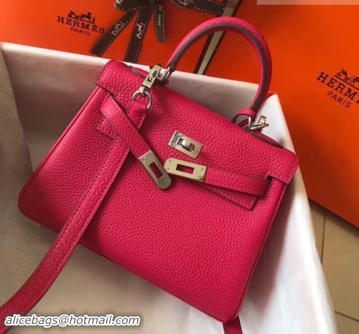 Top Sale Hermes mini kelly 20 bag deep pink in clemence leather with golden hardware H422021